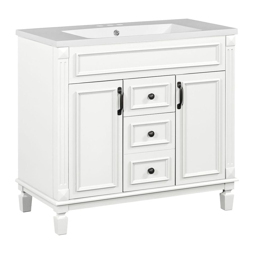 Meuble-lavabo moderne de 91 cm (36 po) avec vasque et armoire à miroir, 2 portes et 2 tiroirs