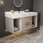 Meuble-lavabo suspendu de 100 cm (39,4 po) avec vasque en céramique, 2 tiroirs à fermeture amortie et plateau en ardoise blanche - 100 x 58 cm (39 x 18,9 po)