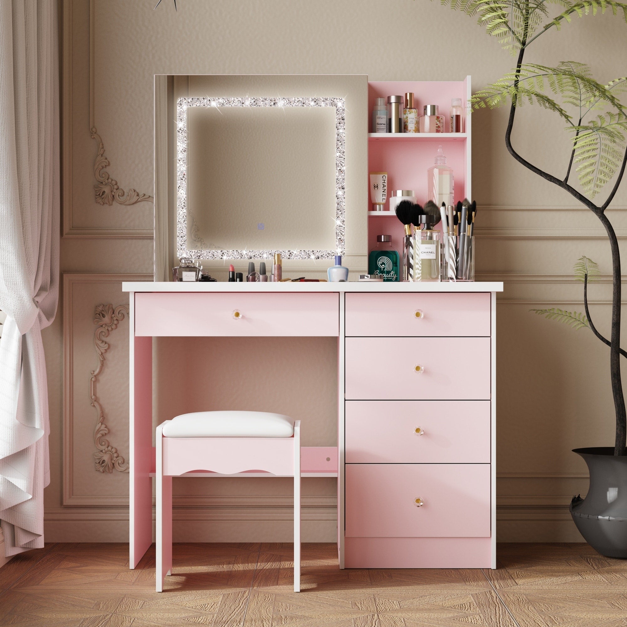 Ensemble coiffeuse de 100 cm de large avec tabouret et miroir