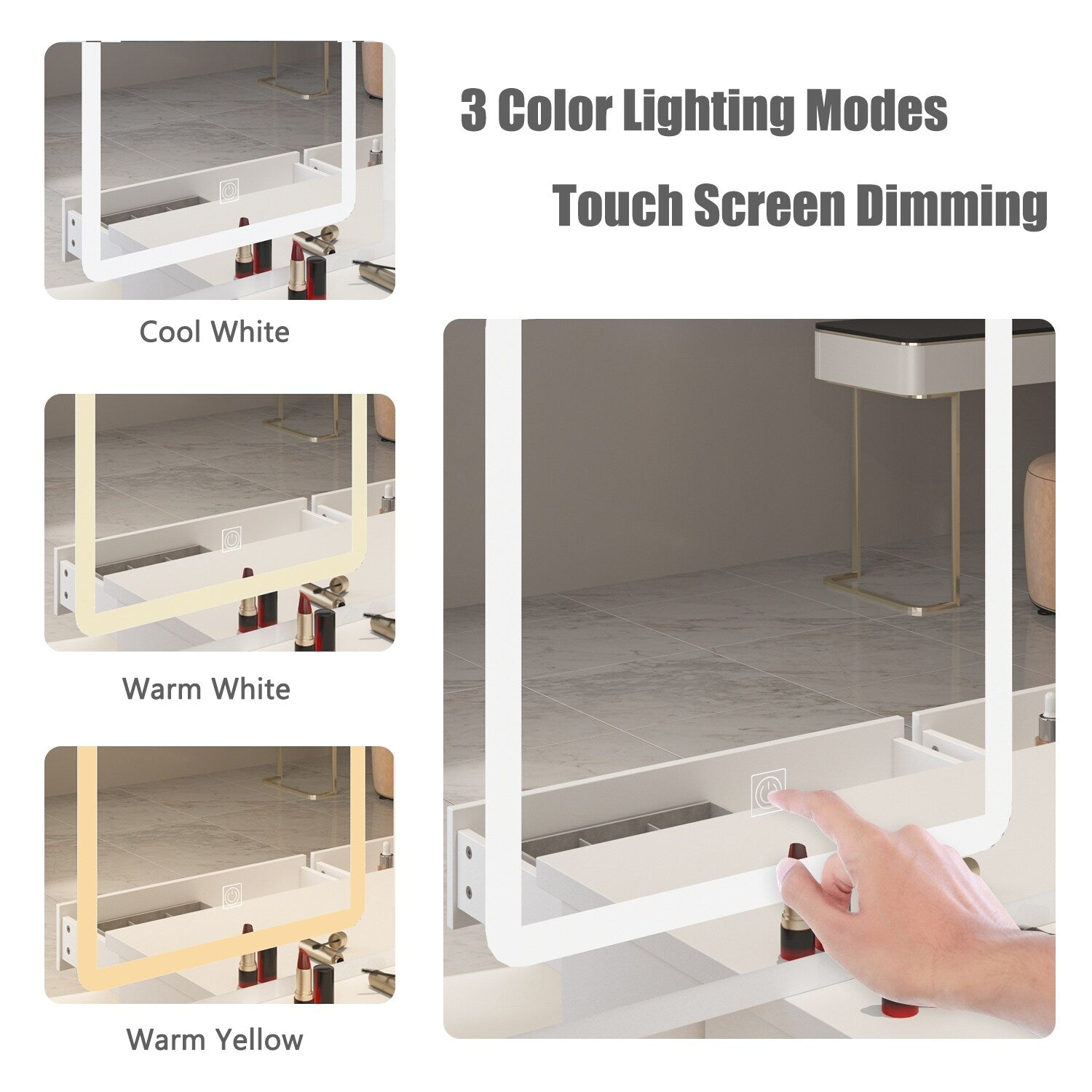 Ensemble coiffeuse de 100 cm de large avec tabouret et miroir