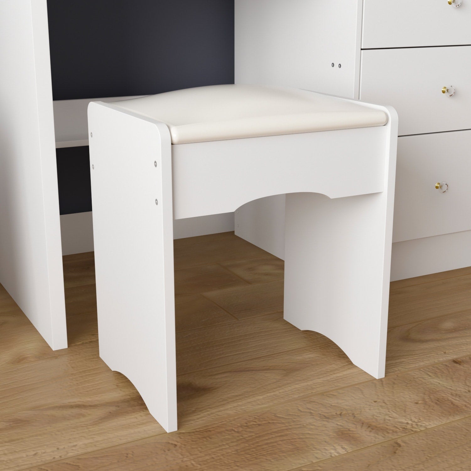 Ensemble coiffeuse de 100 cm de large avec tabouret et miroir.