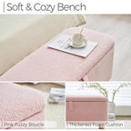 Pouf de rangement en boucle écrue (39,5 cm), en sherpa, avec pieds en bois, idéal pour le salon ou la chambre.