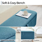 Pouf de rangement en boucle écrue (39,5 cm), en sherpa, avec pieds en bois, idéal pour le salon ou la chambre.