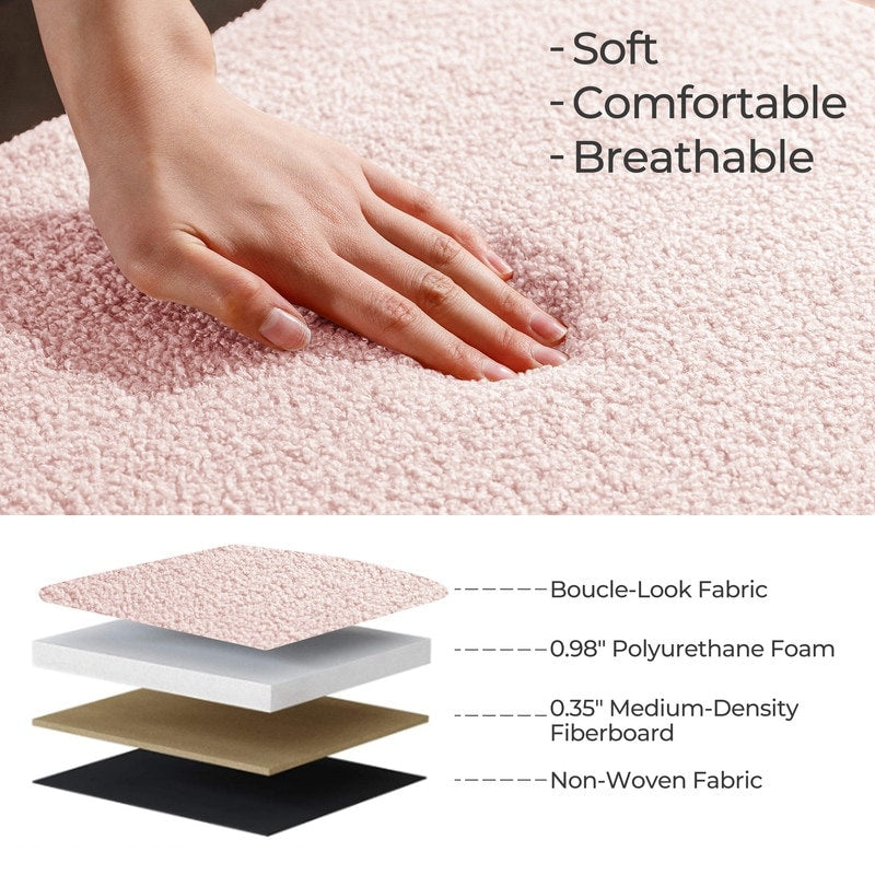 Pouf de rangement en boucle écrue (39,5 cm), en sherpa, avec pieds en bois, idéal pour le salon ou la chambre.