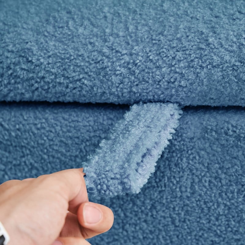 Pouf de rangement en boucle écrue (39,5 cm), en sherpa, avec pieds en bois, idéal pour le salon ou la chambre.