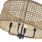 Lustre tambour bohème à 4 lumières, tissé à la main - Paille - 51 cm de diamètre