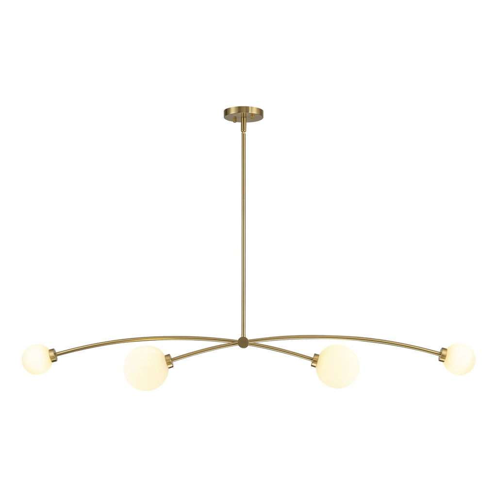Suspension Sputnik linéaire moderne dorée à 4 lumières, style épuré, idéale pour îlot central ou salle à manger - 130 cm (L) x 28 cm (P) x 15 cm (H)