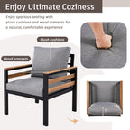 Ensemble de canapé d'extérieur 4 pièces pour 5 personnes avec coussin amovible et table basse en bois massif