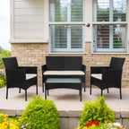 Ensemble de mobilier de jardin en résine tressée 4 pièces, canapé d'angle extérieur en rotin avec coussins