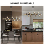 Lustre linéaire moderne du milieu du siècle de 101,6 cm (40 po), suspension Sputnik en laiton doré à 16 lumières avec globe en verre dépoli pour salle à manger