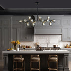 Lustre linéaire moderne du milieu du siècle de 101,6 cm (40 po), suspension Sputnik en laiton doré à 16 lumières avec globe en verre dépoli pour salle à manger