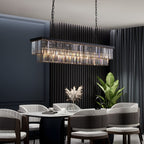 Lustre moderne contemporain en cristal gris fumé et noir à deux niveaux, suspension linéaire pour îlot de cuisine ou salle à manger, 119 cm (47 po).