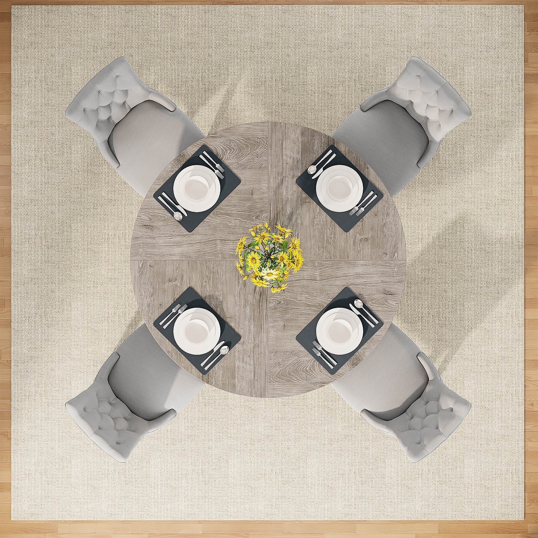 Table de salle à manger ronde de 47 pouces pour 4 personnes, table de cuisine de style campagnard, petite table à manger en bois pour salle à manger ou salon