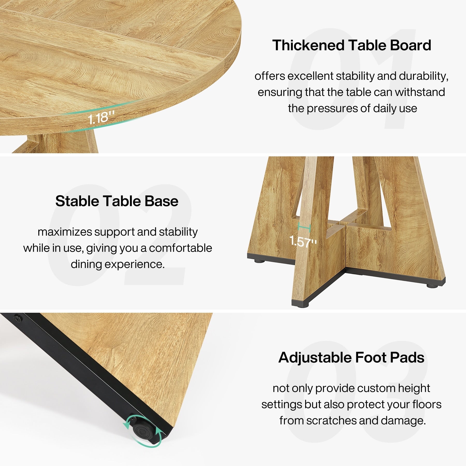 Table de salle à manger ronde de 47 pouces pour 4 personnes, table de cuisine de style campagnard, petite table à manger en bois pour salle à manger ou salon