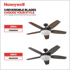 Ventilateur de plafond Honeywell Carmel 48 pouces avec lumière intégrée et télécommande