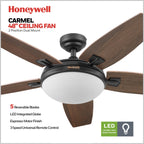 Ventilateur de plafond Honeywell Carmel 48 pouces avec lumière intégrée et télécommande