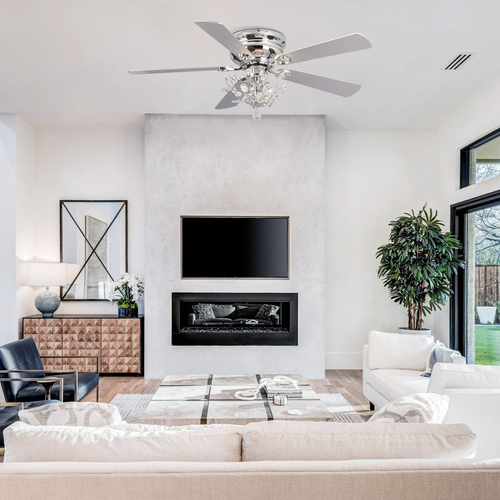 Ventilateur de plafond moderne réversible à 5 pales en cristal de 48 pouces avec télécommande