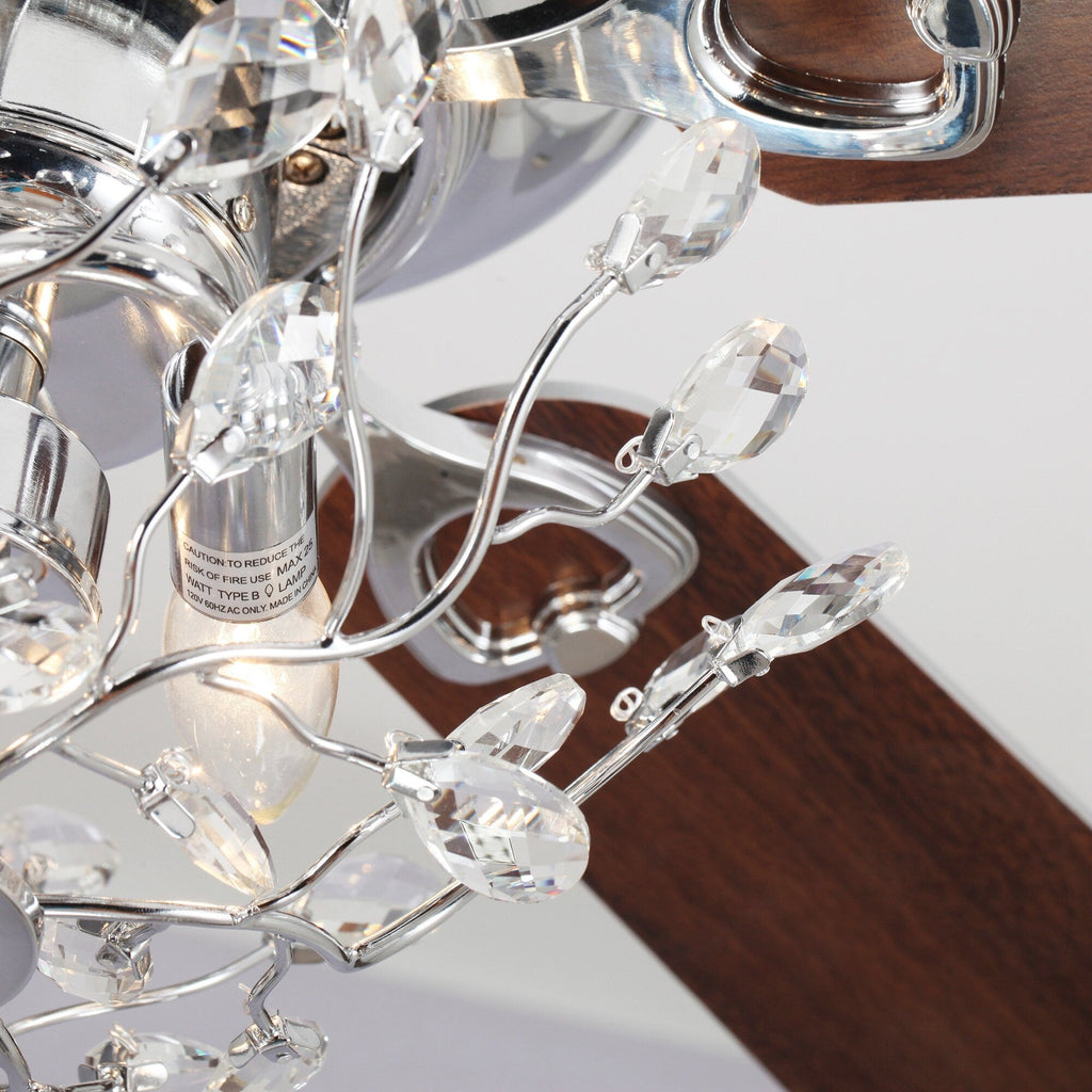 Ventilateur de plafond moderne réversible à 5 pales en cristal de 48 pouces avec télécommande