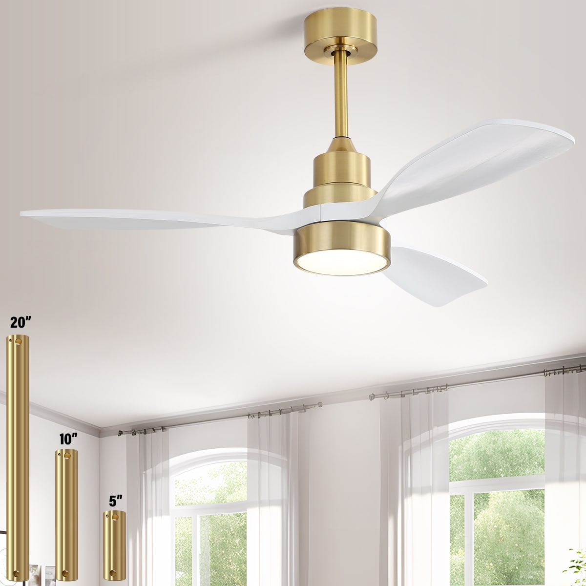 Ventilateur de plafond LED intégré 48 et 52 pouces avec éclairage et télécommande, moteur CC réversible