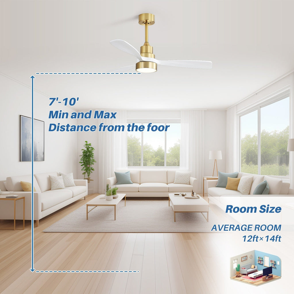 Ventilateur de plafond LED intégré 48 et 52 pouces avec éclairage et télécommande, moteur CC réversible