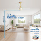 Ventilateur de plafond LED intégré 48 et 52 pouces avec éclairage et télécommande, moteur CC réversible