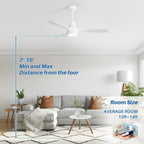 Ventilateur de plafond LED intégré 48 et 52 pouces avec éclairage et télécommande, moteur CC réversible