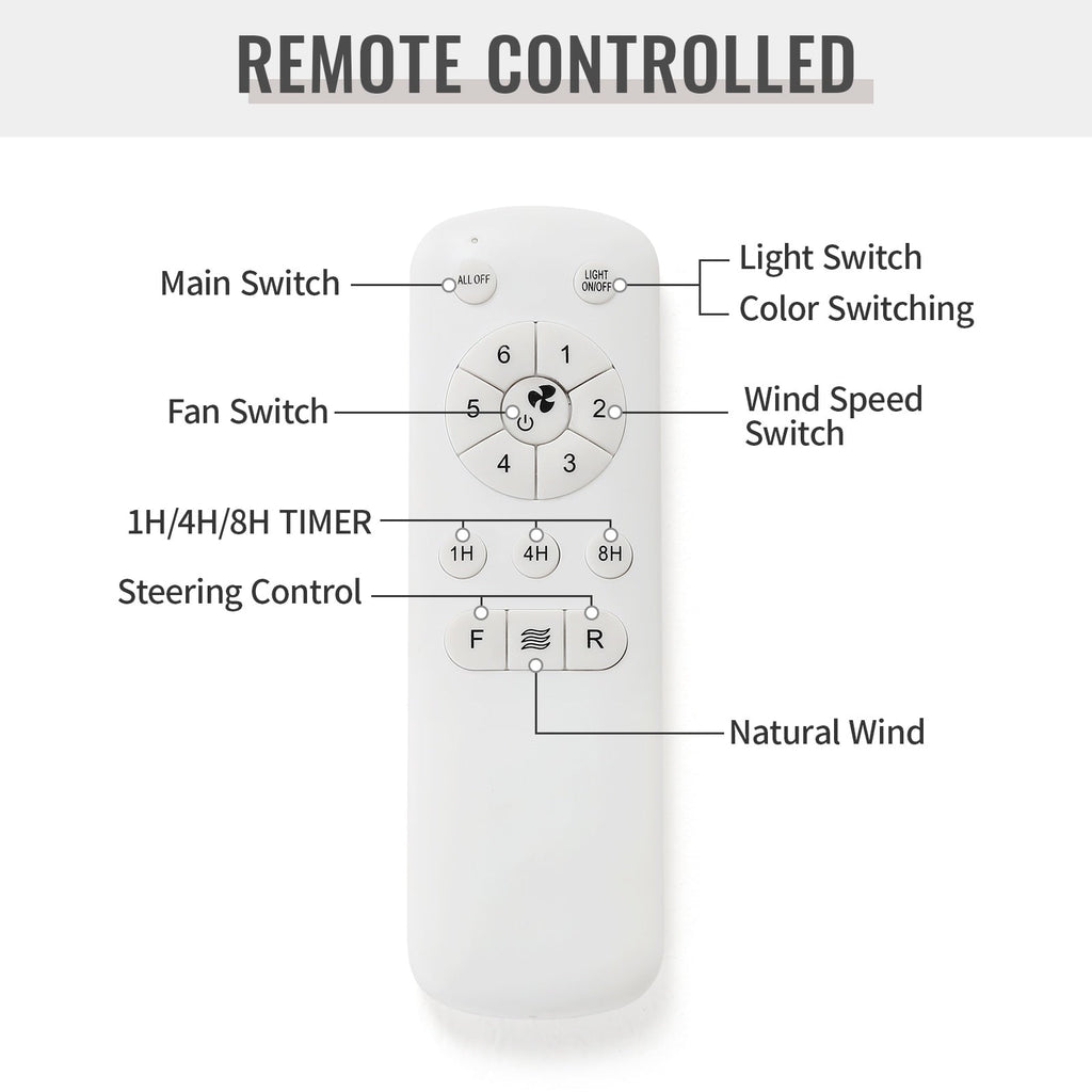 Ventilateur de plafond LED intégré 48 et 52 pouces avec éclairage et télécommande, moteur CC réversible