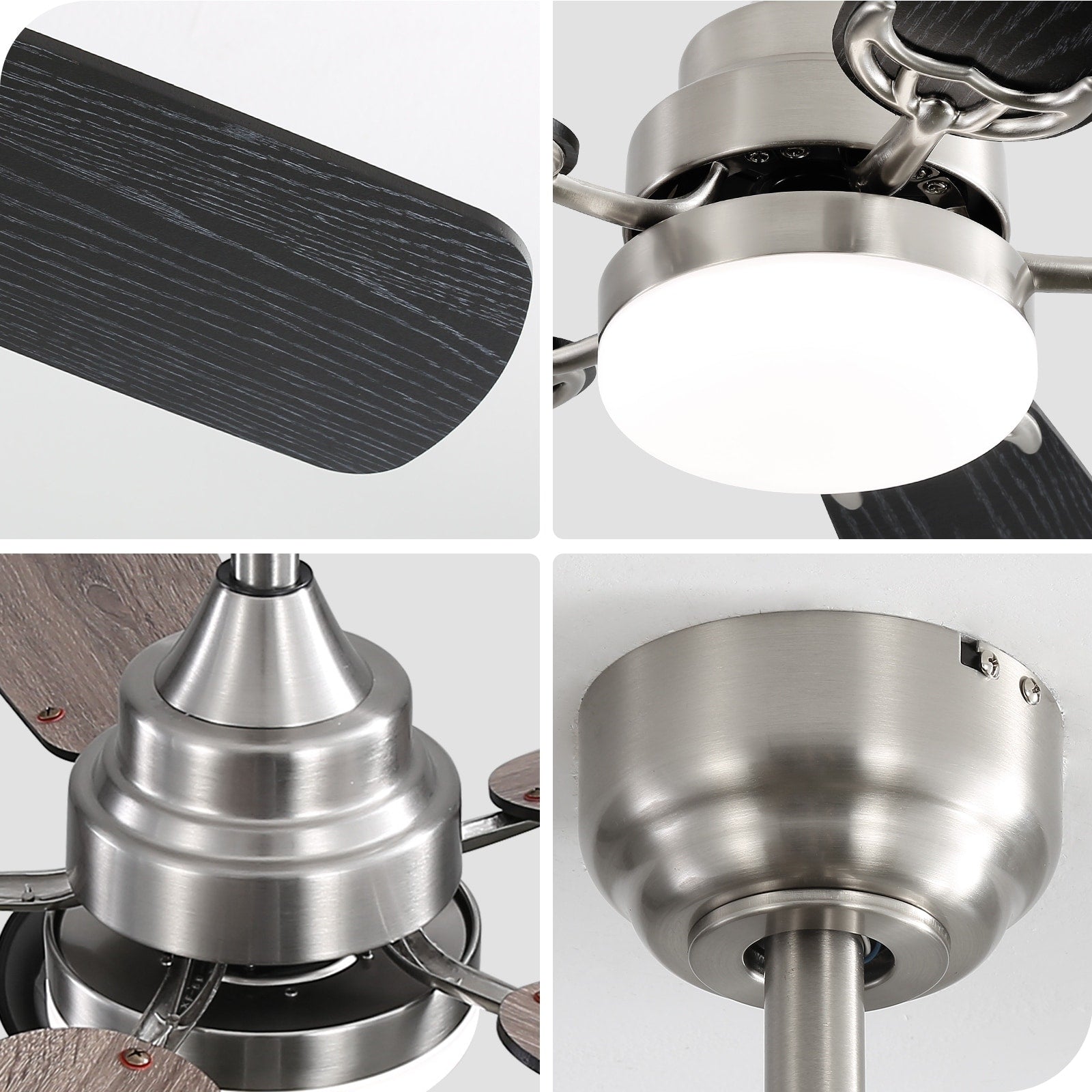 Ventilateur de plafond LED intégré 48 et 52 pouces avec éclairage et télécommande, moteur CC réversible