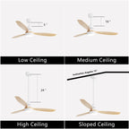 Ventilateur de plafond LED intégré 48 et 52 pouces avec éclairage et télécommande, moteur CC réversible