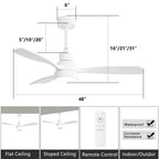 Ventilateur de plafond LED intégré 48 et 52 pouces avec éclairage et télécommande, moteur CC réversible
