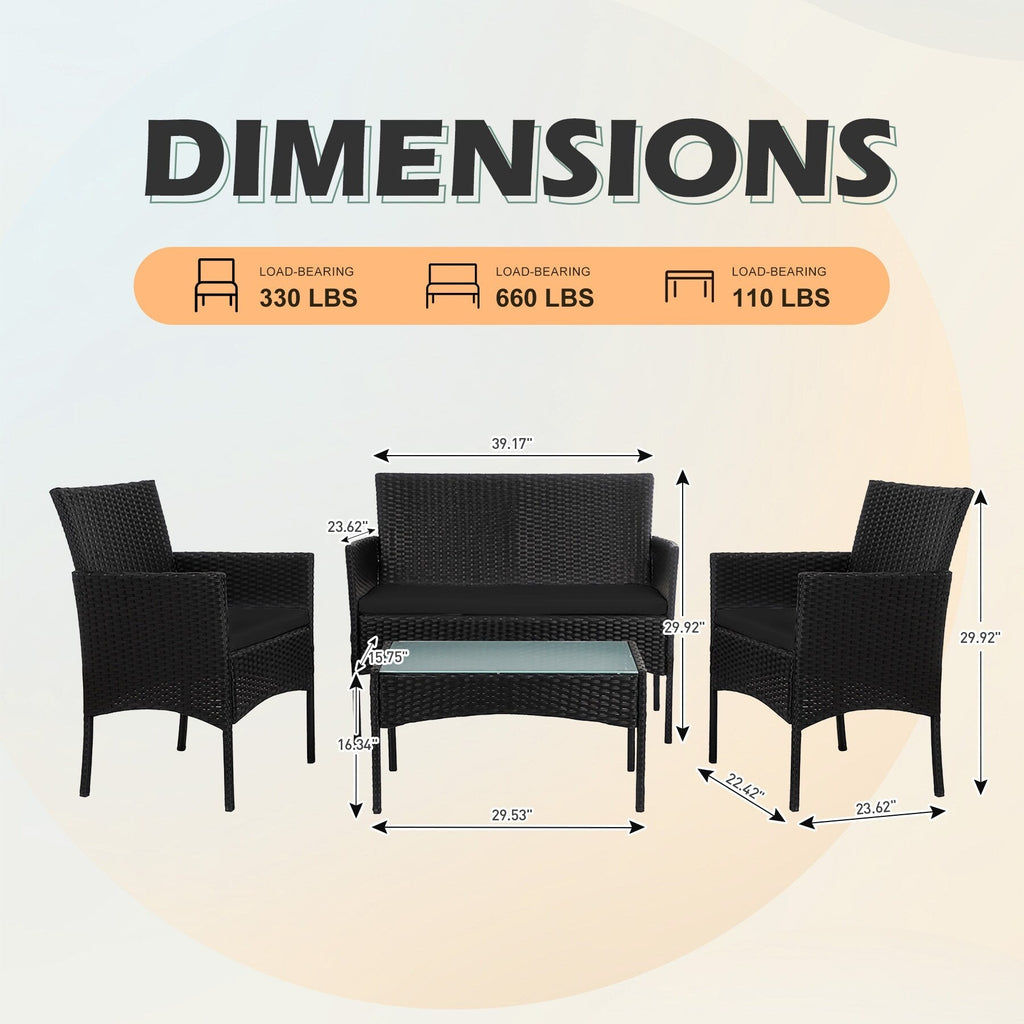 Ensemble de mobilier de jardin en résine tressée 4 pièces, canapé d'angle extérieur en rotin avec coussins