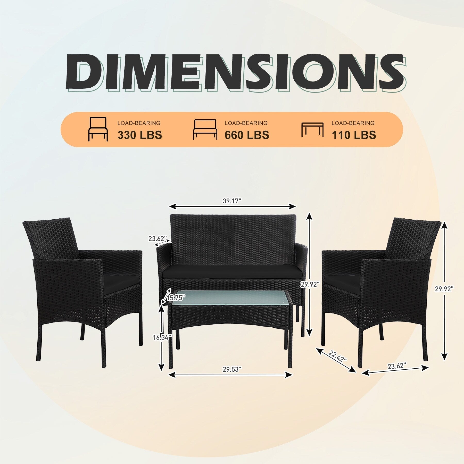 Ensemble de mobilier de jardin en résine tressée 4 pièces, canapé d'angle extérieur en rotin avec coussins