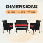 Ensemble de mobilier de jardin en résine tressée 4 pièces, canapé d'angle extérieur en rotin avec coussins