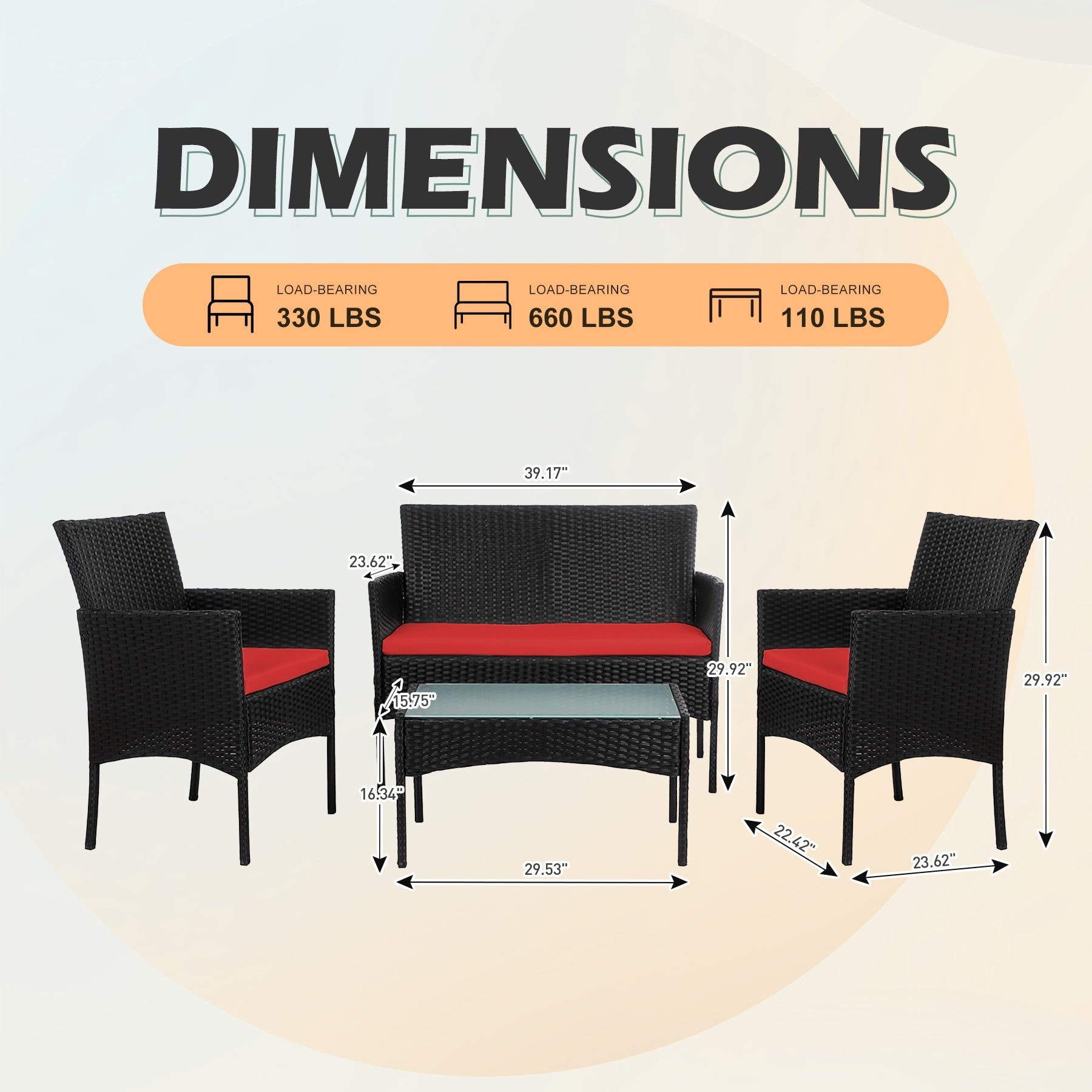 Ensemble de mobilier de jardin en résine tressée 4 pièces, canapé d'angle extérieur en rotin avec coussins