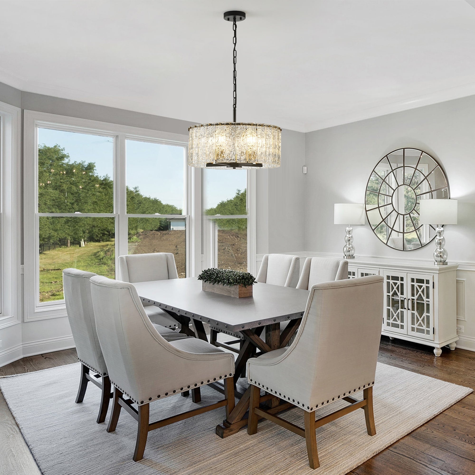 Lustre moderne rond à 5 lumières, style tambour, semi-encastré classique, suspension pour îlot de cuisine ou salle à manger