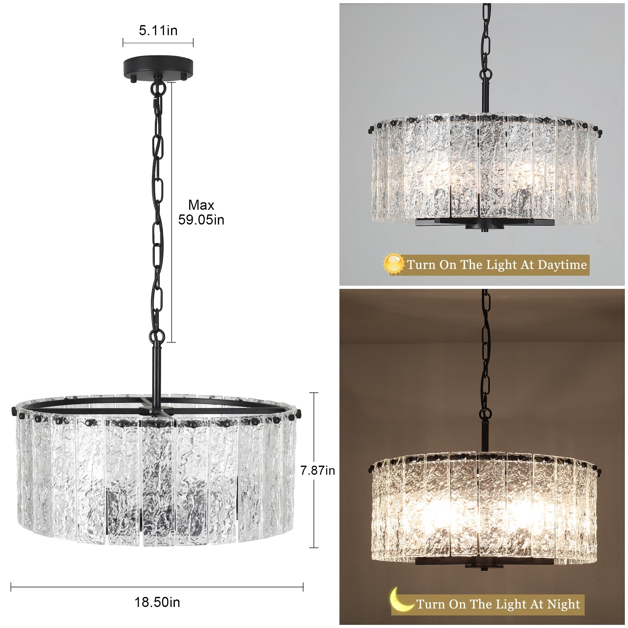 Lustre moderne rond à 5 lumières, style tambour, semi-encastré classique, suspension pour îlot de cuisine ou salle à manger