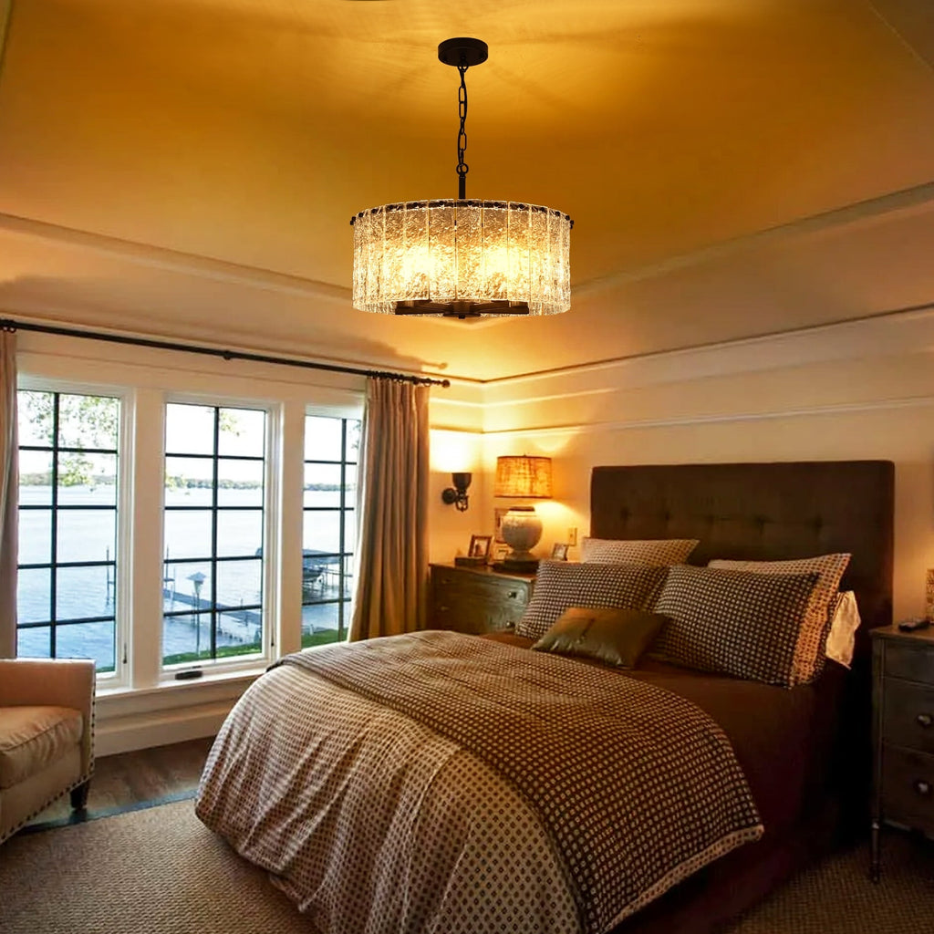 Lustre moderne rond à 5 lumières, style tambour, semi-encastré classique, suspension pour îlot de cuisine ou salle à manger