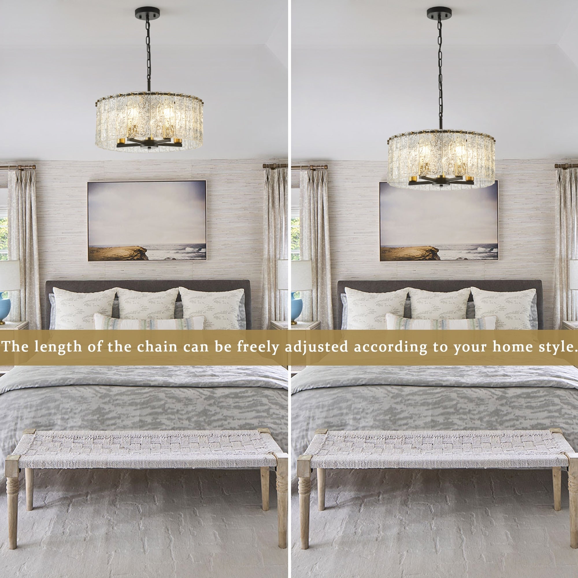 Lustre moderne rond à 5 lumières, style tambour, semi-encastré classique, suspension pour îlot de cuisine ou salle à manger