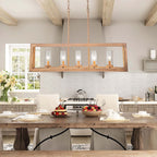 Suspension linéaire industrielle moderne du milieu du siècle à 5 lumières pour îlot de cuisine, lustre vintage rectangulaire en verre