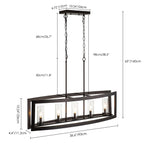 Suspension linéaire industrielle moderne du milieu du siècle à 5 lumières pour îlot de cuisine, lustre vintage rectangulaire en verre