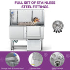 Baignoire de toilettage réglable en acier inoxydable de 127 cm (50 po) de largeur avec rampe - Argent