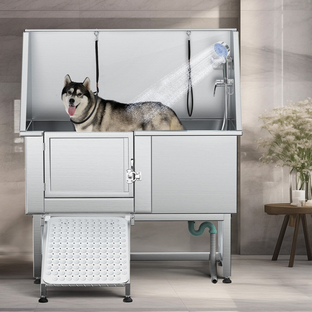 Baignoire de toilettage réglable en acier inoxydable de 127 cm (50 po) de largeur avec rampe d'accès