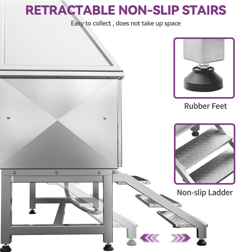 Baignoire de toilettage réglable en acier inoxydable de 127 cm (50 po) de largeur avec rampe d'accès