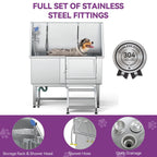 Baignoire de toilettage réglable en acier inoxydable de 127 cm (50 po) de largeur avec rampe d'accès