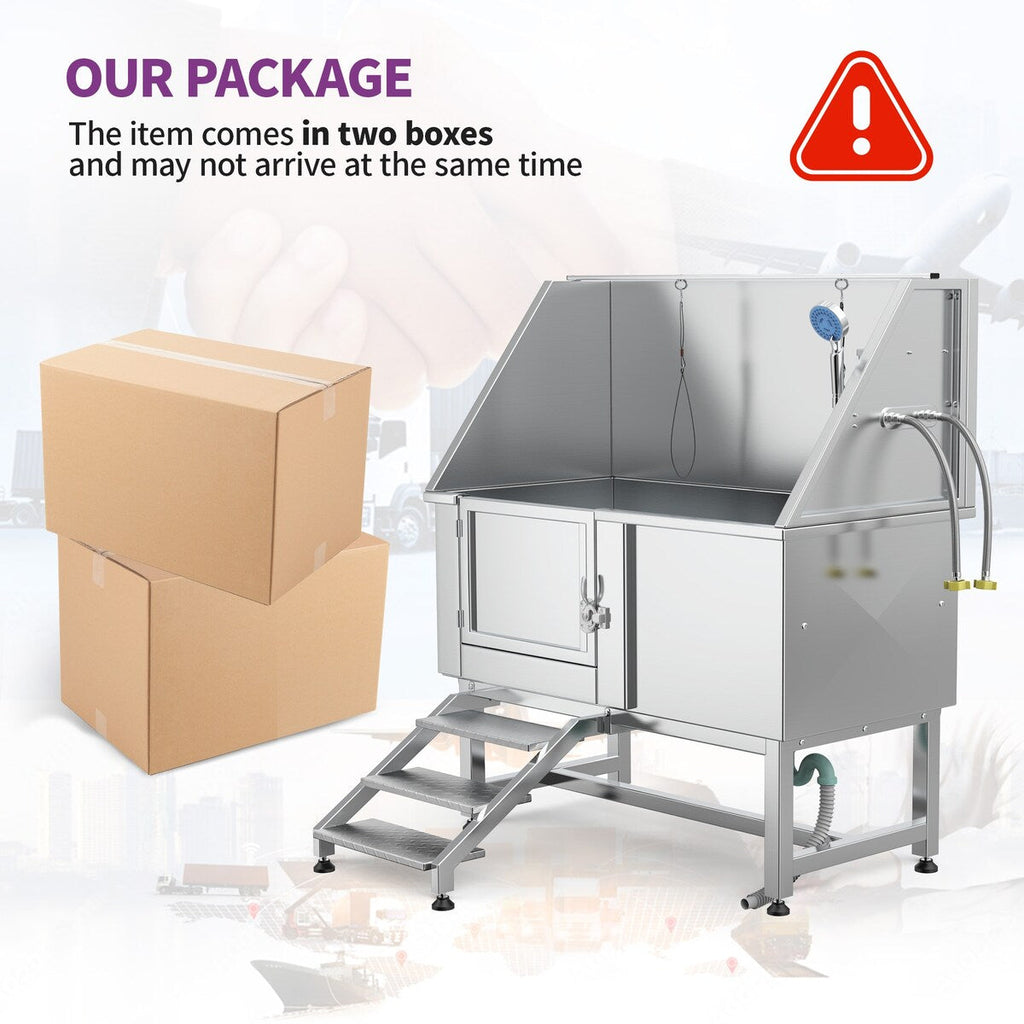 Baignoire de toilettage réglable en acier inoxydable de 127 cm (50 po) de largeur avec rampe d'accès