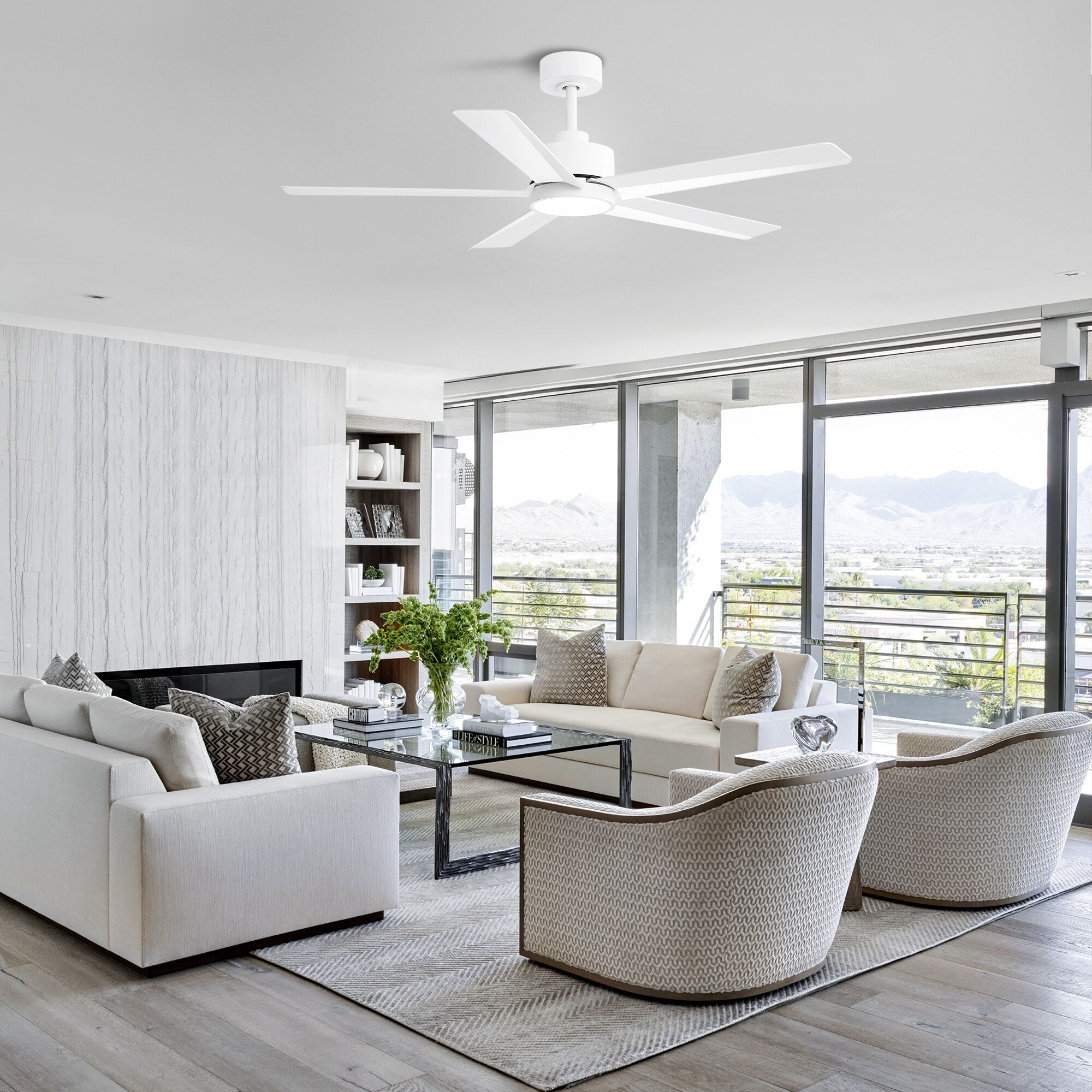 Ventilateur de plafond Breezary 65/52/42 à 5 pales avec éclairage LED, télécommande incluse.