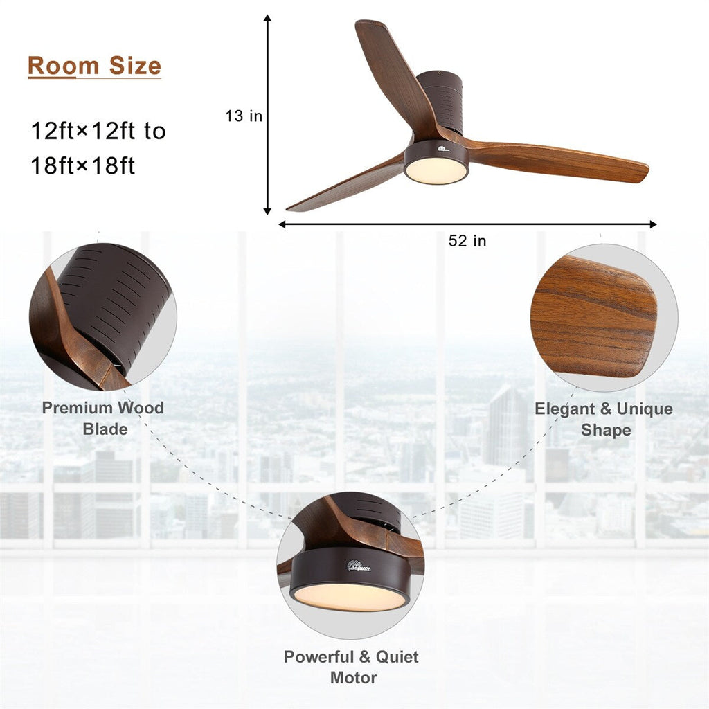 Ventilateur de plafond encastré de style campagnard de 132 cm (52 ​​pouces) avec lumière et télécommande, moteur CC réversible