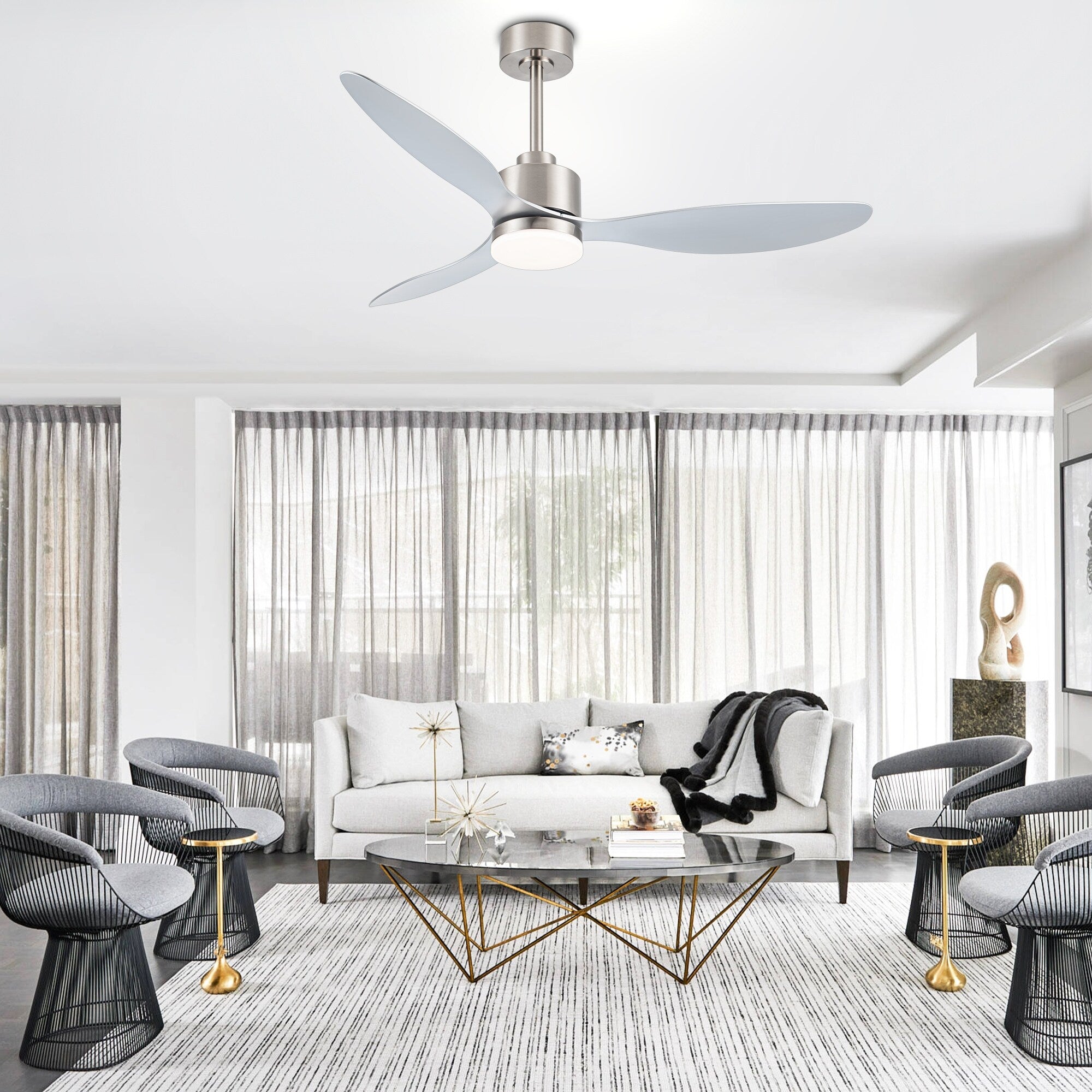 Ventilateur de plafond LED 52 pouces avec télécommande et éclairage (3 pales)