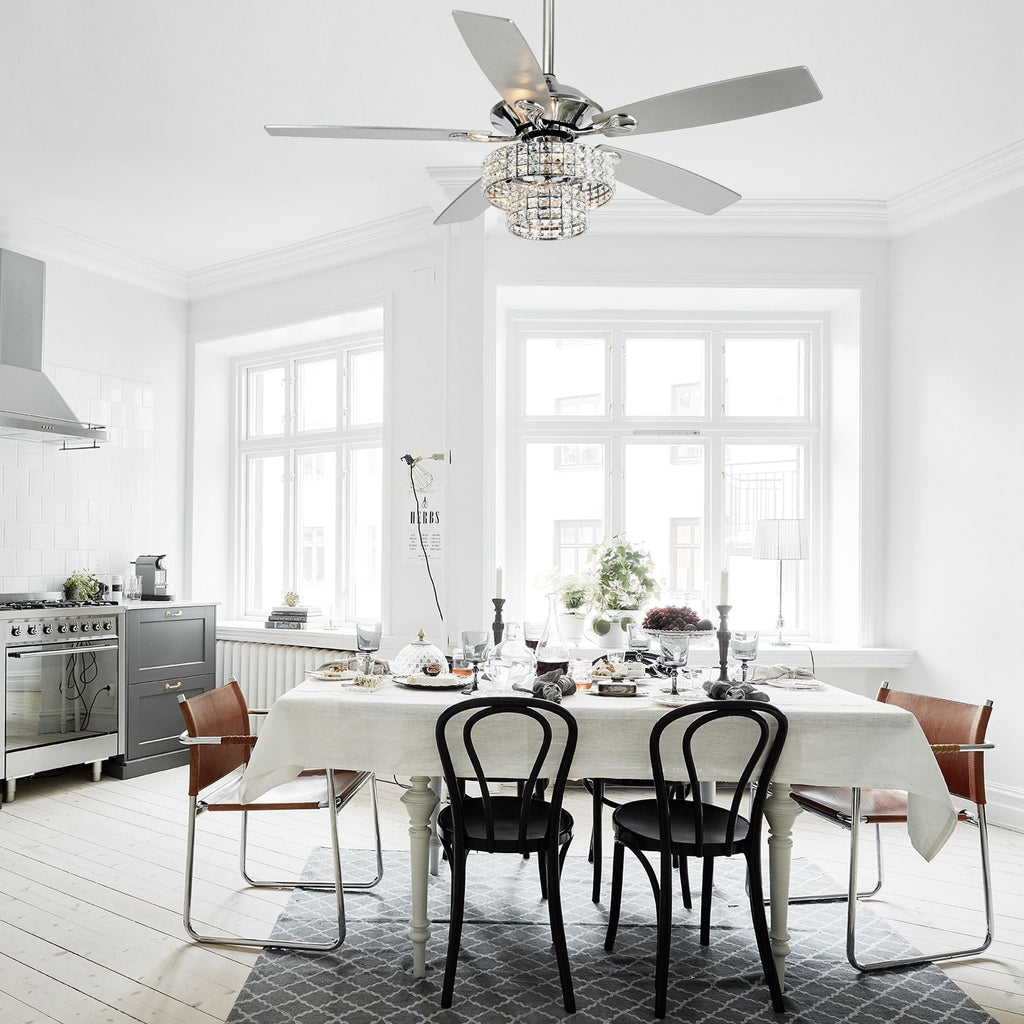 Ventilateur de plafond moderne en bois chromé à 5 pales de 52 pouces avec télécommande