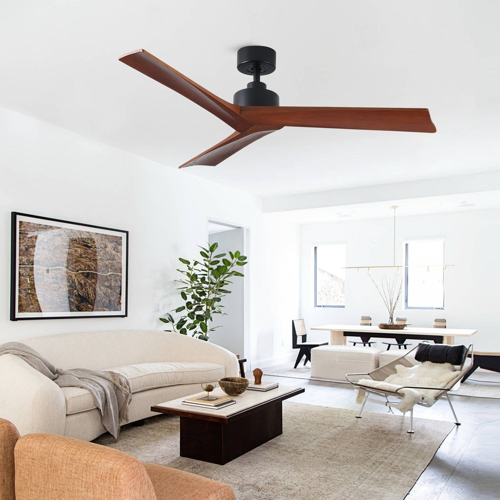 Ventilateur de plafond moderne de 132 cm (52 ​​pouces) en bois massif et ABS avec télécommande (sans éclairage), 6 vitesses de ventilation et flux d'air réversible.